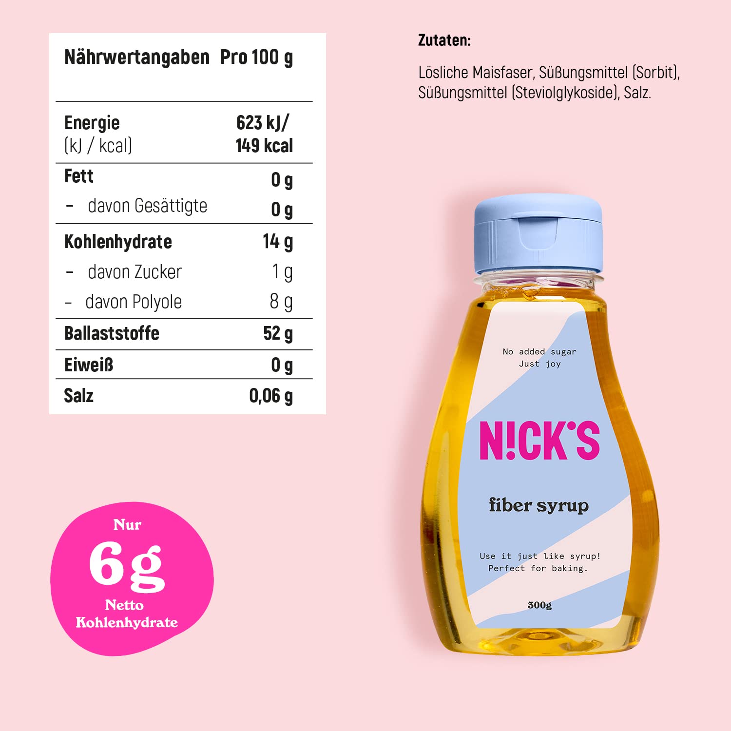 Jarabe de fibra Nicks, edulcorante de ceto natural de fibra alta sin azúcar agregada, gluten sin gluten, bajo sustituto de azúcar vegano de carbohidratos (300 g)