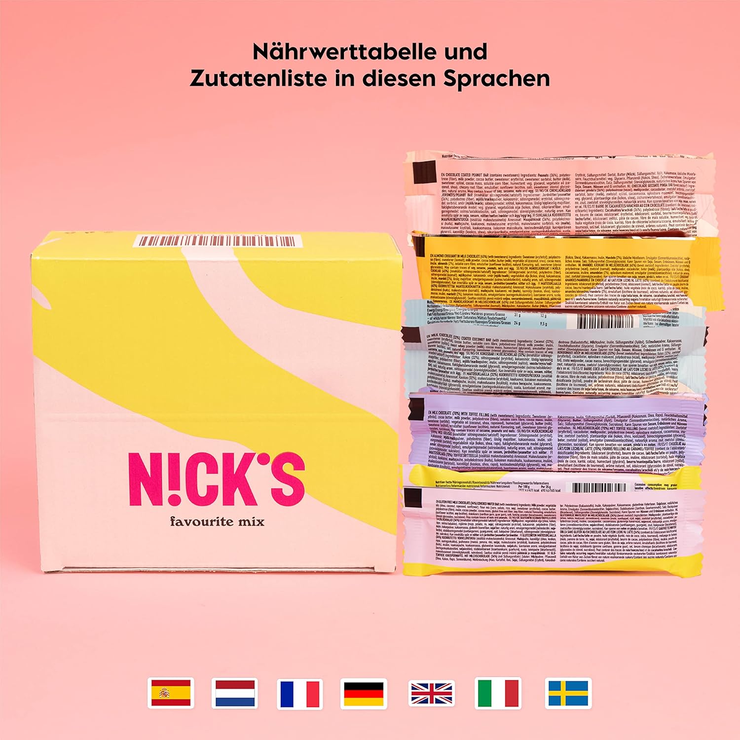 Nicks Chocolate Keto Bar Favoritter Bland med sjokoladebarer uten tilsatt sukker, glutenfri, lavkarbo -søtsaker (12 snacksbarer)