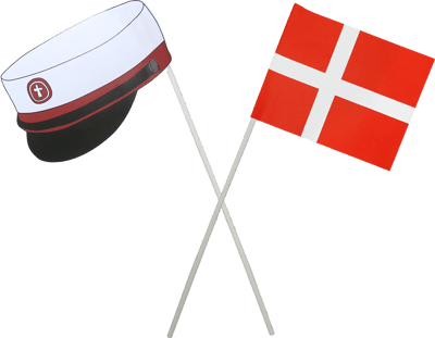 Flag og huer på pind rød