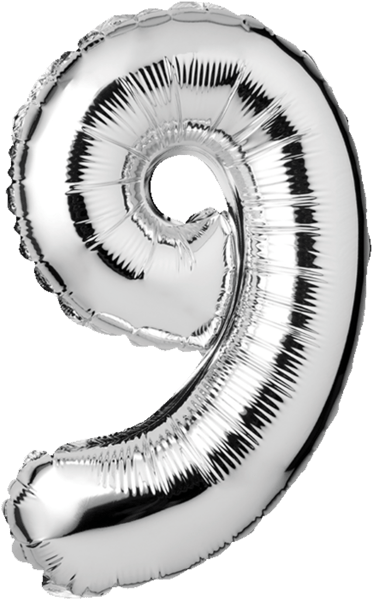 Folieballon nr 9 Sølv 1 stk H60 cm