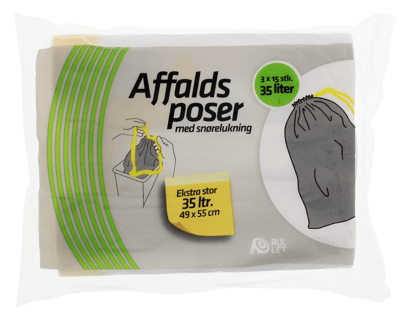 Affalddspose m snøreluk 35 l 3 x 15 stk