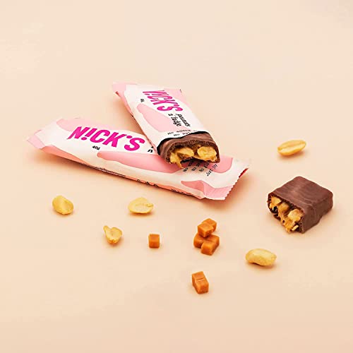 Nicks Keto Bars Peanuts N Fudge, bocadillos de caramelo de maní de chocolate, 175 calorías, 3.9 carbohidratos netos, sin azúcar agregada, dulces de bajo carbohidratos (15x40 g)