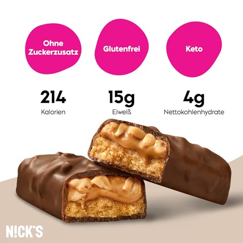 Nicks Protein Bar Ax, bare de proteine ​​keto gustări scăzute de carbohidrați fără zahăr adăugat, fără gluten | 15g proteină cu colagen (9 bare proteice x 50g)