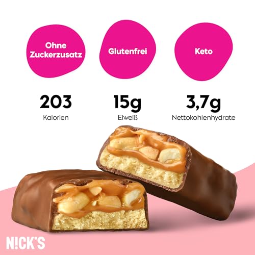 Nicks proteinstangblanding, keto proteinbarer lavkarbo snacks uten tilsatt sukker, glutenfri | 15g protein med kollagen (9 proteinstenger x 50g)