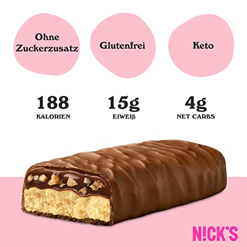 Nicks Protein Bar Ax, bare de proteine ​​keto gustări scăzute de carbohidrați fără zahăr adăugat, fără gluten | 15g proteină cu colagen (9 bare proteice x 50g)