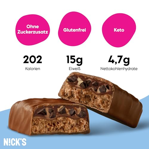 Nicks Protein Barmischung, Keto -Proteinbalken mit niedrigen Kohlenhydraten ohne Zucker zu Zucker, glutenfrei | 15G -Protein mit Kollagen (9 Proteinbalken x 50 g)