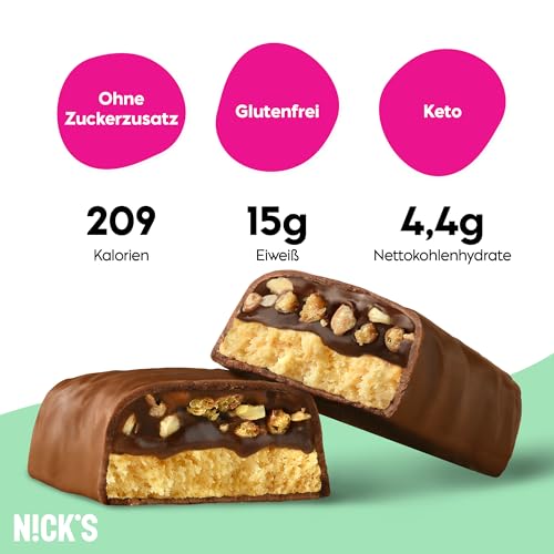 Nicks proteinstangblanding, keto proteinbarer lavkarbo snacks uten tilsatt sukker, glutenfri | 15g protein med kollagen (9 proteinstenger x 50g)