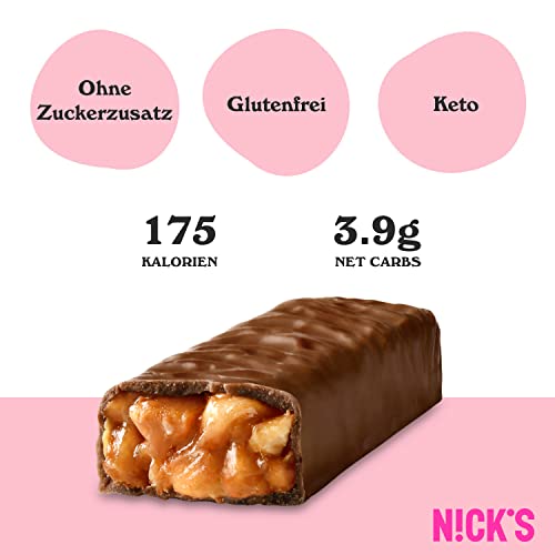 Nicks Keto Bars Peanuts N Fudge, bocadillos de caramelo de maní de chocolate, 175 calorías, 3.9 carbohidratos netos, sin azúcar agregada, dulces de bajo carbohidratos (15x40 g)