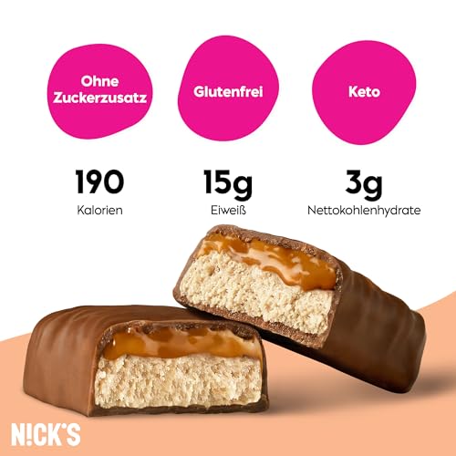 Nicks proteinstangblanding, keto proteinbarer lavkarbo snacks uten tilsatt sukker, glutenfri | 15g protein med kollagen (9 proteinstenger x 50g)