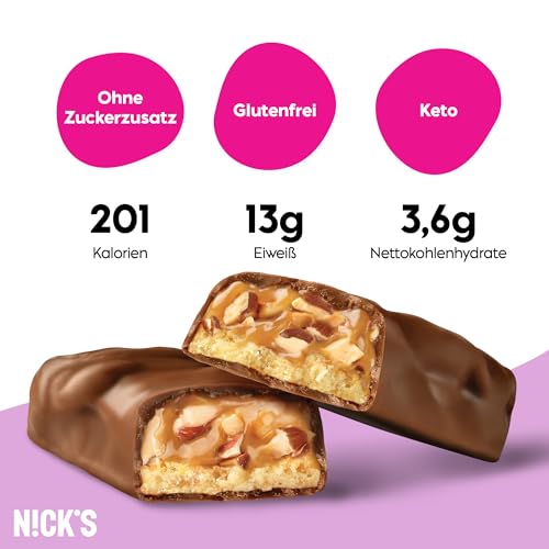 Nicks Protein Bar Ax, bare de proteine ​​keto gustări scăzute de carbohidrați fără zahăr adăugat, fără gluten | 15g proteină cu colagen (9 bare proteice x 50g)