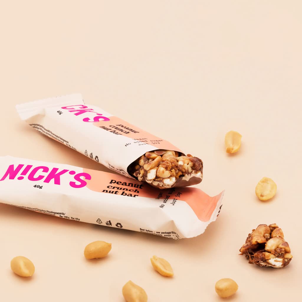 Nicks Keto Bar Crunch di mandorle, barre di mandorle al cioccolato vegano, 173 calorie, 2,8 carboidrati netti, senza zucchero aggiunto, glutine senza glutine, dolci a basso contenuto di carboidrati (12x40g)