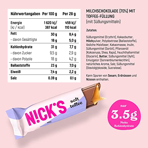 Nicks Keto Bars Peanuts N Fudge, Ciocolată Peanuts Gustări de caramel, 175 de calorii, 3,9 carbohidrați net, fără zahăr adăugat, fără gluten, dulciuri cu carbohidrați mici (15x40g)