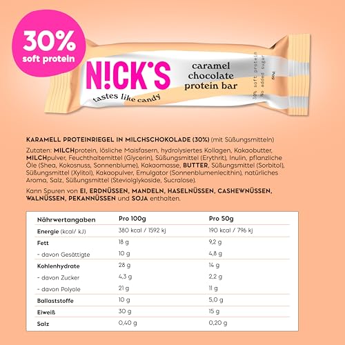 Nicks Protein Bar Mix, Keto Protein Bars Low Carb Snacks uden tilsat sukker, glutenfri | 15 g protein med kollagen (9 proteinstænger x 50g)