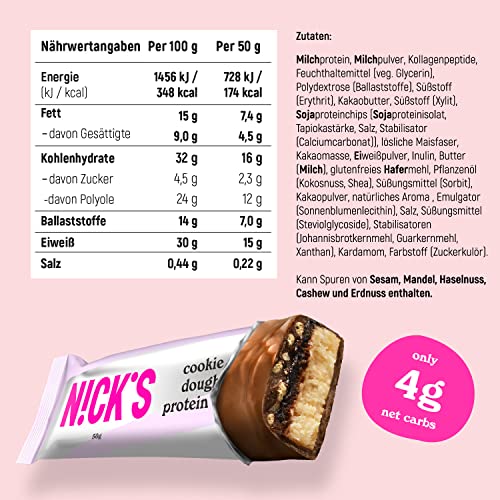 Nicks Protein Bar Mix, Keto Protein Bars Low Carb Snacks uden tilsat sukker, glutenfri | 15 g protein med kollagen (9 proteinstænger x 50g)