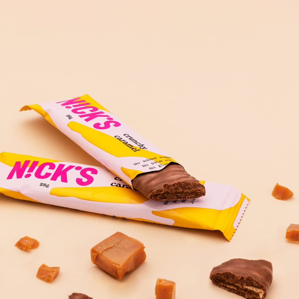 Nicks Keto Bar Peanuts N Fudge, snack al caramello di cioccolato, 175 calorie, 3,9 carboidrati netti, senza zucchero aggiunto, senza glutine, dolci a basso contenuto di carboidrati (15x40g)