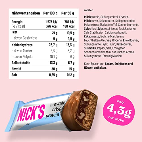 Nicks proteinstangblanding, keto proteinbarer lavkarbo snacks uten tilsatt sukker, glutenfri | 15g protein med kollagen (9 proteinstenger x 50g)