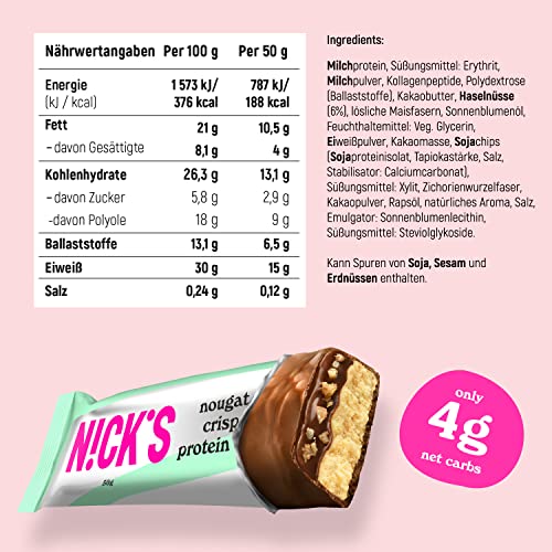 Nicks Protein Bar Mix, Keto Protein Bars Low Carb Snacks uden tilsat sukker, glutenfri | 15 g protein med kollagen (9 proteinstænger x 50g)