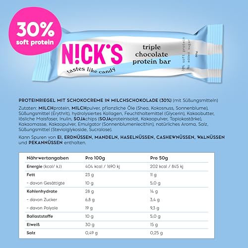 Nicks proteinstangblanding, keto proteinbarer lavkarbo snacks uten tilsatt sukker, glutenfri | 15g protein med kollagen (9 proteinstenger x 50g)