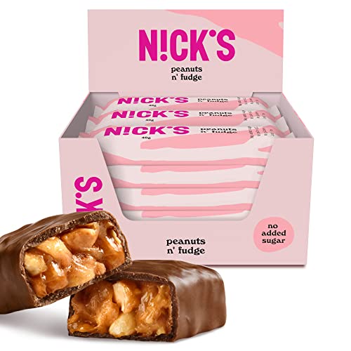 Nicks Keto Bars Peanuts N Fudge, bocadillos de caramelo de maní de chocolate, 175 calorías, 3.9 carbohidratos netos, sin azúcar agregada, dulces de bajo carbohidratos (15x40 g)