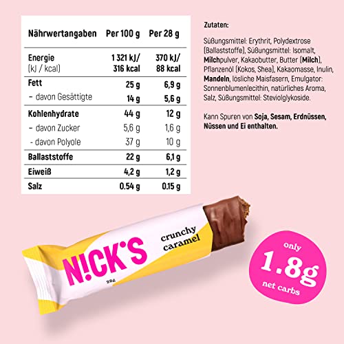 Nicks Keto Bars Erdnüsse N Fudge, Schokoladen Erdnüsse Karamell -Snacks, 175 Kalorien, 3,9 Nettokohlenhydrate, kein Zucker, glutenfrei, kohlenhydratarm (15 x 40 g)