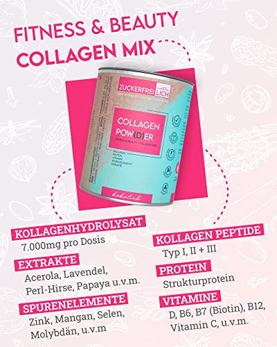 ZUCKERFREIlich Collagen Pulver kokos 240g ohne Zucker, Kollagen mit Vitaminen, zuckerfreies Protein und Spurenelementen, hochdosiert mit 7.000 mg Kollagenhydrolysat pro Portion