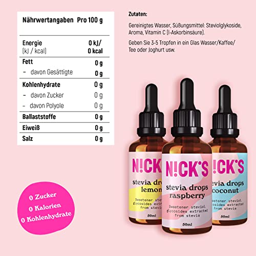 Nicks Stevia Liquid Cookies & Cream Flavor Drops (50 ml) Keto Sukkerfritt bord søtstoff uten kalorier, lavkarbo-sukkererstatning, søtningsmiddel, flytende søtningsmiddel, alternativ til sukker, søtningsmiddel med pipette