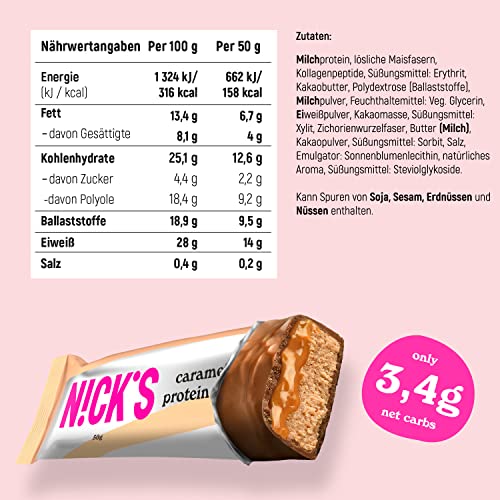 Nicks Protein Bar Mix, Keto Protein Bars Low Carb Snacks uden tilsat sukker, glutenfri | 15 g protein med kollagen (9 proteinstænger x 50g)