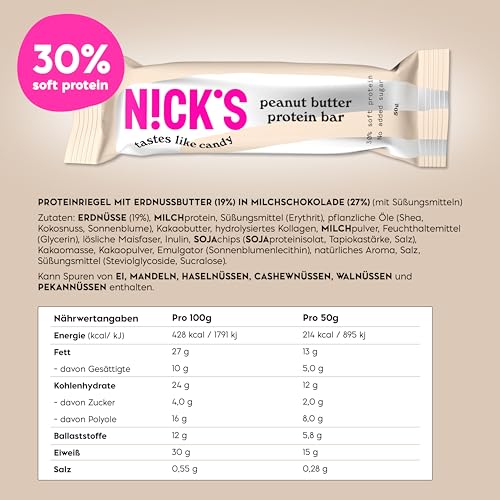 Nicks Protein Bar Mix, Keto Protein Bars Low Carb Snacks uden tilsat sukker, glutenfri | 15 g protein med kollagen (9 proteinstænger x 50g)