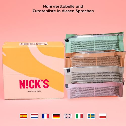 Nicks Protein Bar Mix, Keto Protein Bars Low Carb Snacks uden tilsat sukker, glutenfri | 15 g protein med kollagen (9 proteinstænger x 50g)