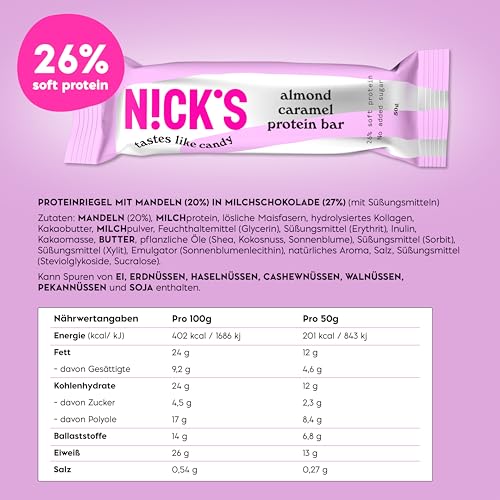 Nicks Protein Bar Mix, Keto Protein Bars Low Carb Snacks uden tilsat sukker, glutenfri | 15 g protein med kollagen (9 proteinstænger x 50g)