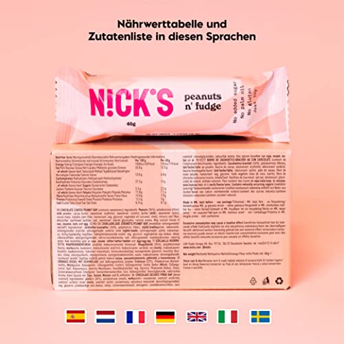 Nicks Keto Bars Peanuts N Fudge, bocadillos de caramelo de maní de chocolate, 175 calorías, 3.9 carbohidratos netos, sin azúcar agregada, dulces de bajo carbohidratos (15x40 g)