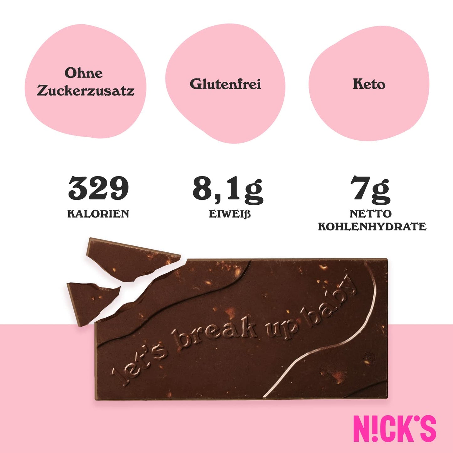 Nicks Schokoladenbalken mischen Sie ohne zugesetzten Zucker, glutenfrei, kohlenhydratarm, ohne Palmöl, Keto-Pralinen (3x75g)