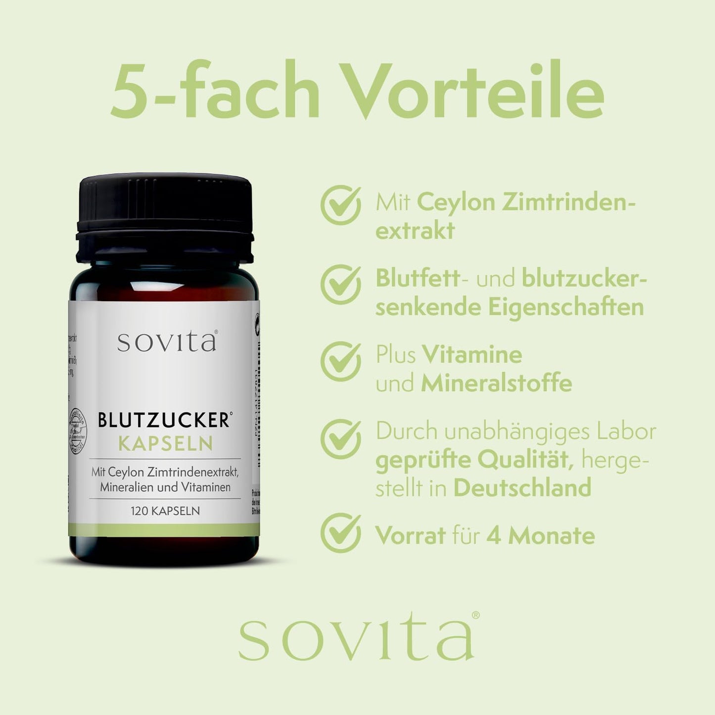 Capsule de zahăr din sânge Sovita | Cu extract de scorțiu de scorțișoară | Supliment dietetic | 120 de capsule