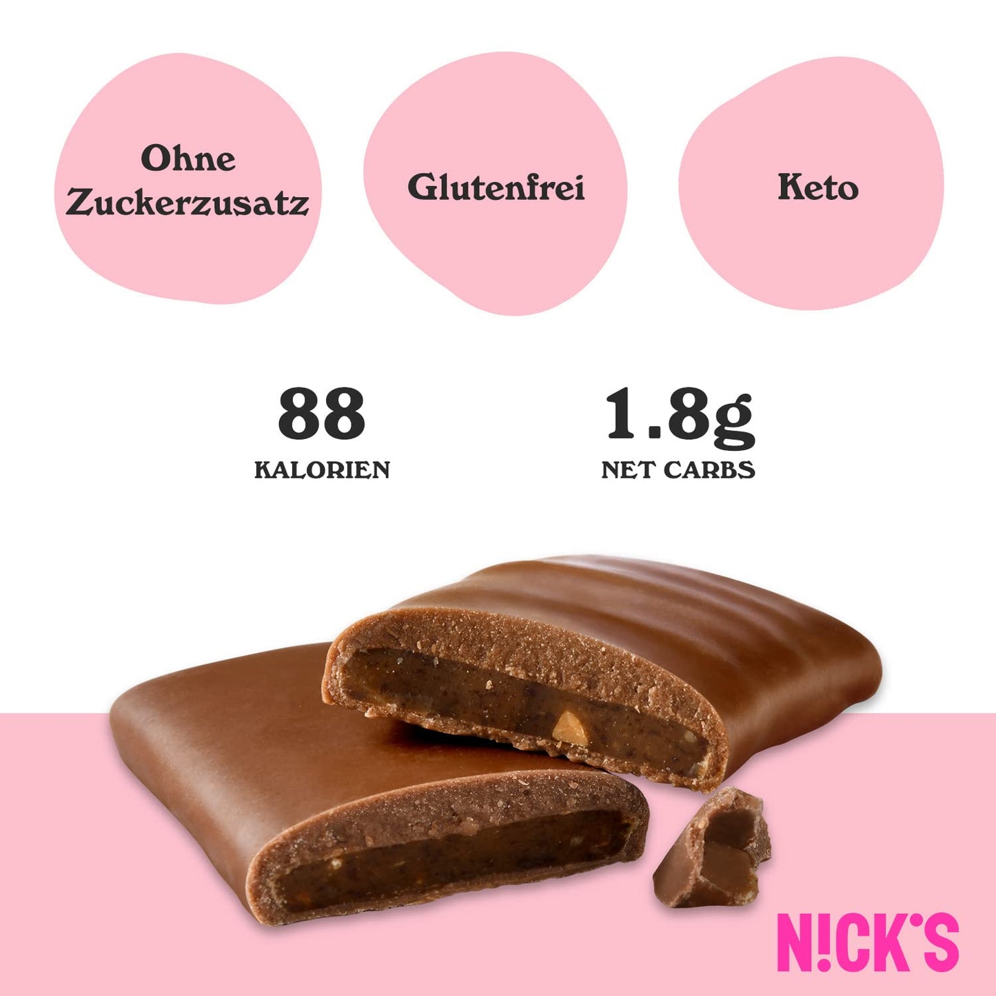 Nicks Keto Bar Peanuts N Fudge, snack al caramello di cioccolato, 175 calorie, 3,9 carboidrati netti, senza zucchero aggiunto, senza glutine, dolci a basso contenuto di carboidrati (15x40g)