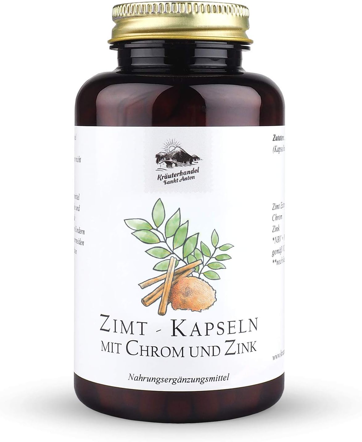 Kräuterhandel Skt Anton - 180 Zimtkapseln - 400 mg Zimt -Extrakt Daily Dosis - Hochdosis - Chrom - Zink - Deutsche Premium -Qualität