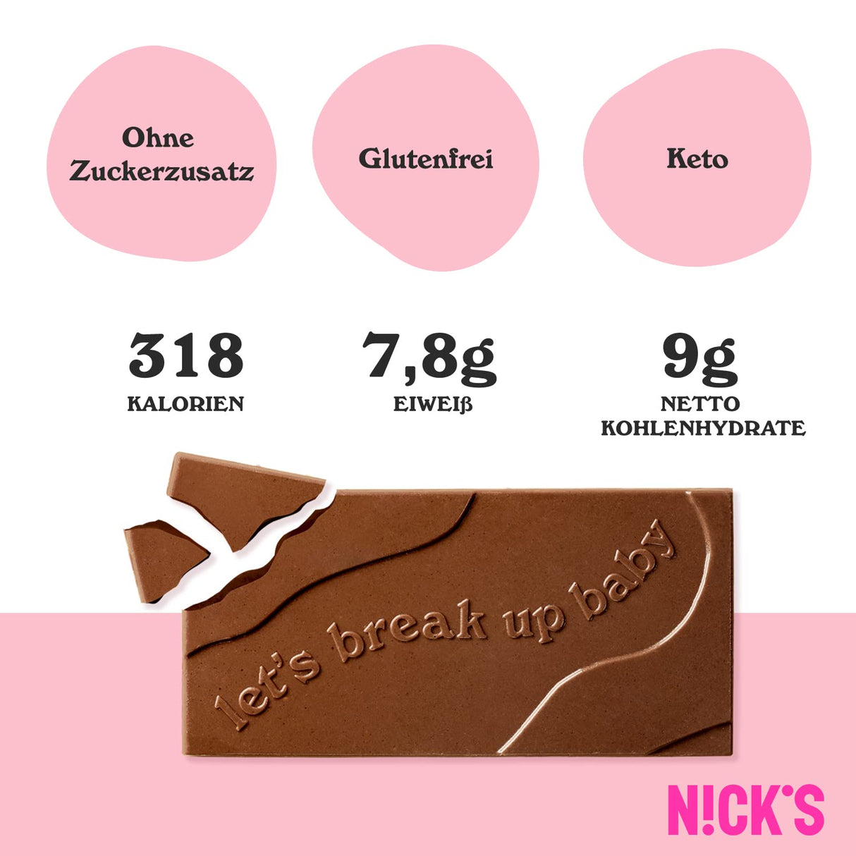 Nicks Milk Chocolate Caramel Crunch Fără zahăr adăugat, fără gluten, carbohidrați scăzute, fără ulei de palmier, bare de ciocolată keto (3x75g)