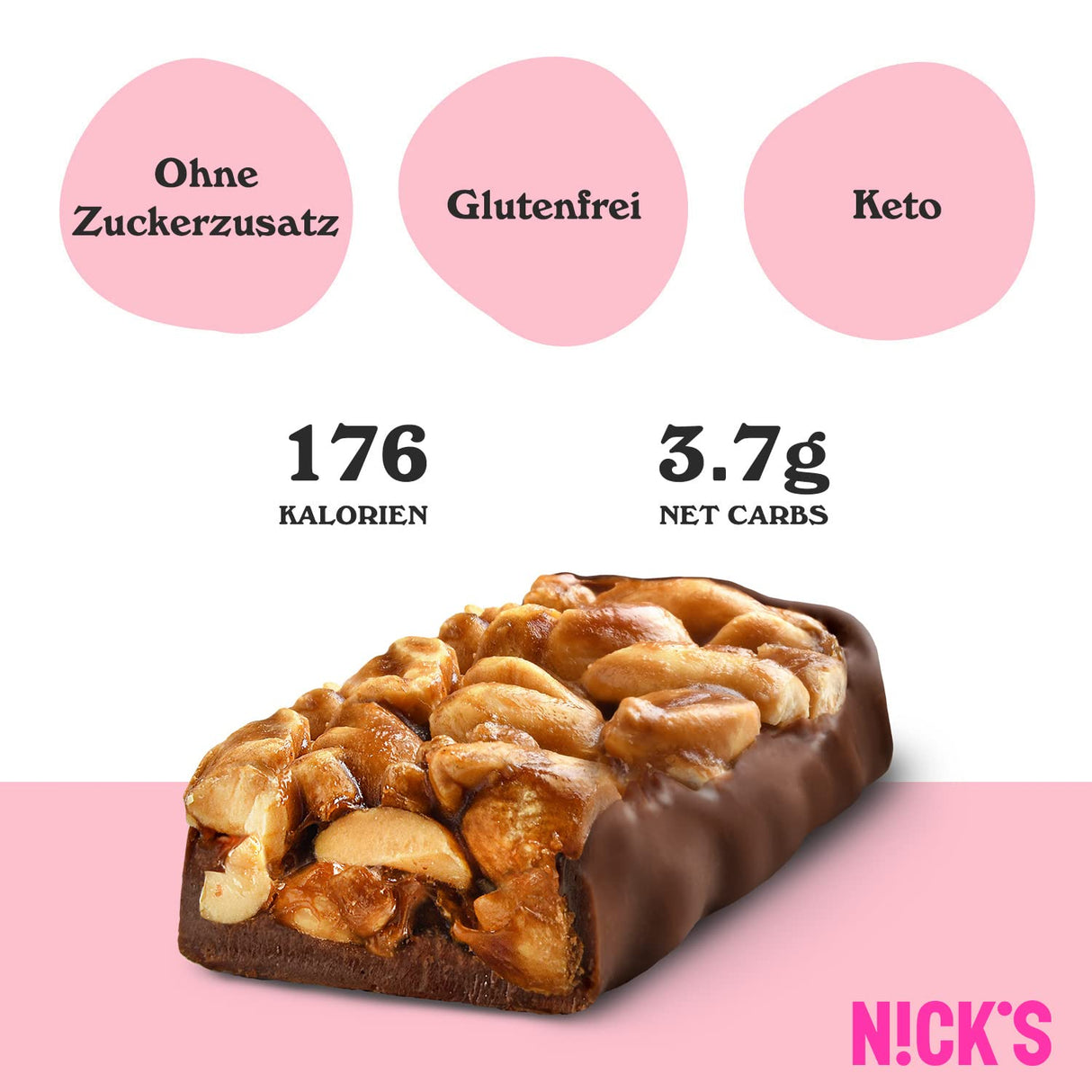 Nicks Keto Bar Crunch di mandorle, barre di mandorle al cioccolato vegano, 173 calorie, 2,8 carboidrati netti, senza zucchero aggiunto, glutine senza glutine, dolci a basso contenuto di carboidrati (12x40g)