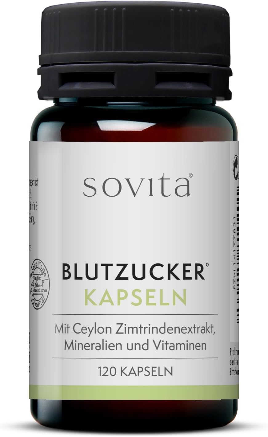 Cápsulas de azúcar en la sangre de Sovita | Con extracto de corteza de canela | Suplemento dietético | 120 cápsulas