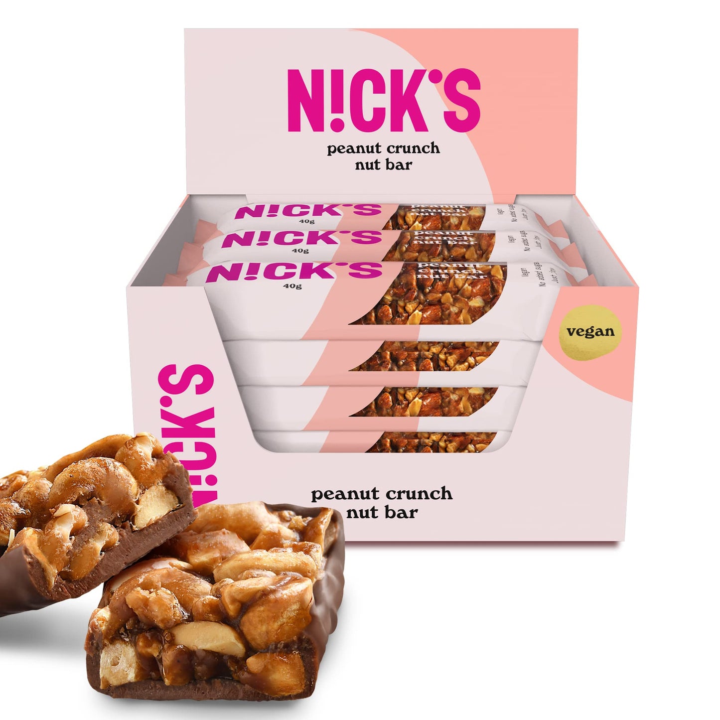 Nicks Keto Bar Crunch di mandorle, barre di mandorle al cioccolato vegano, 173 calorie, 2,8 carboidrati netti, senza zucchero aggiunto, glutine senza glutine, dolci a basso contenuto di carboidrati (12x40g)