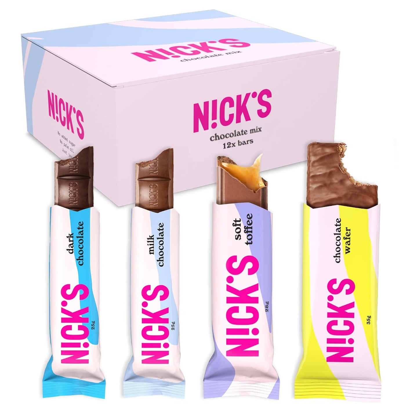 Nicks Chocolate Keto Bars Amestecă de ciocolată cu bare de ciocolată fără zahăr adăugat, dulciuri fără gluten, cu conținut scăzut de carbohidrați (12 snack-uri)