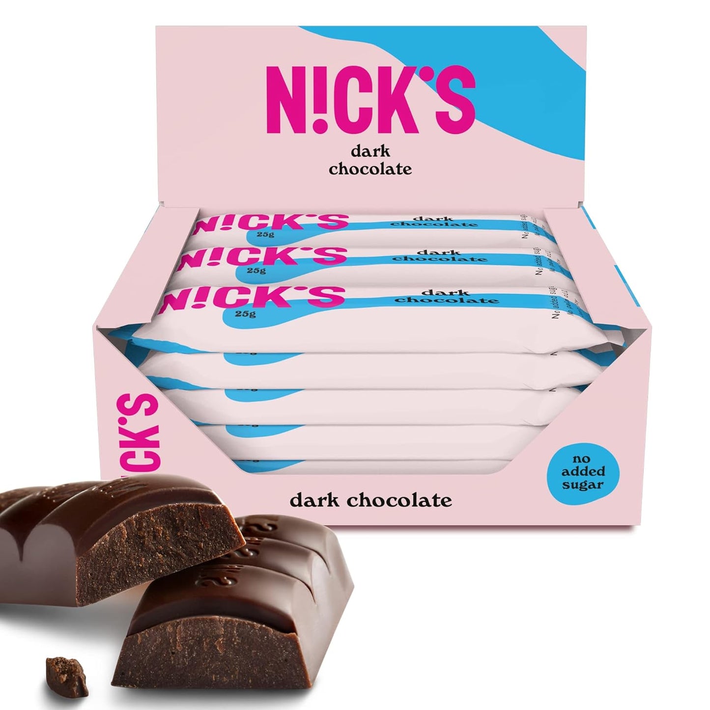 Nicks Dark Chocolate Vegan Keto Bar senza zucchero aggiunto, 107 kcal, carboidrati netti da 1,1 g, dolci a basso contenuto di carboidrati, snack bar senza glutine (15x25G)