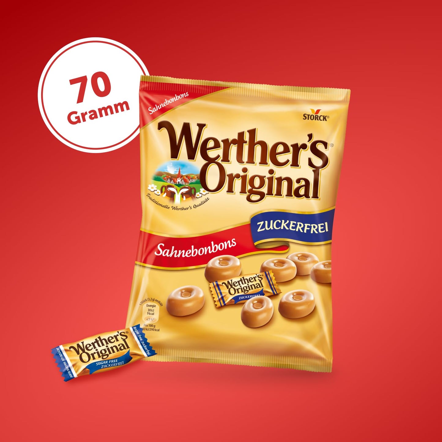 Werther's Original-1 x 70G-Candames alla crema senza zucchero con delizioso sapore di caramello