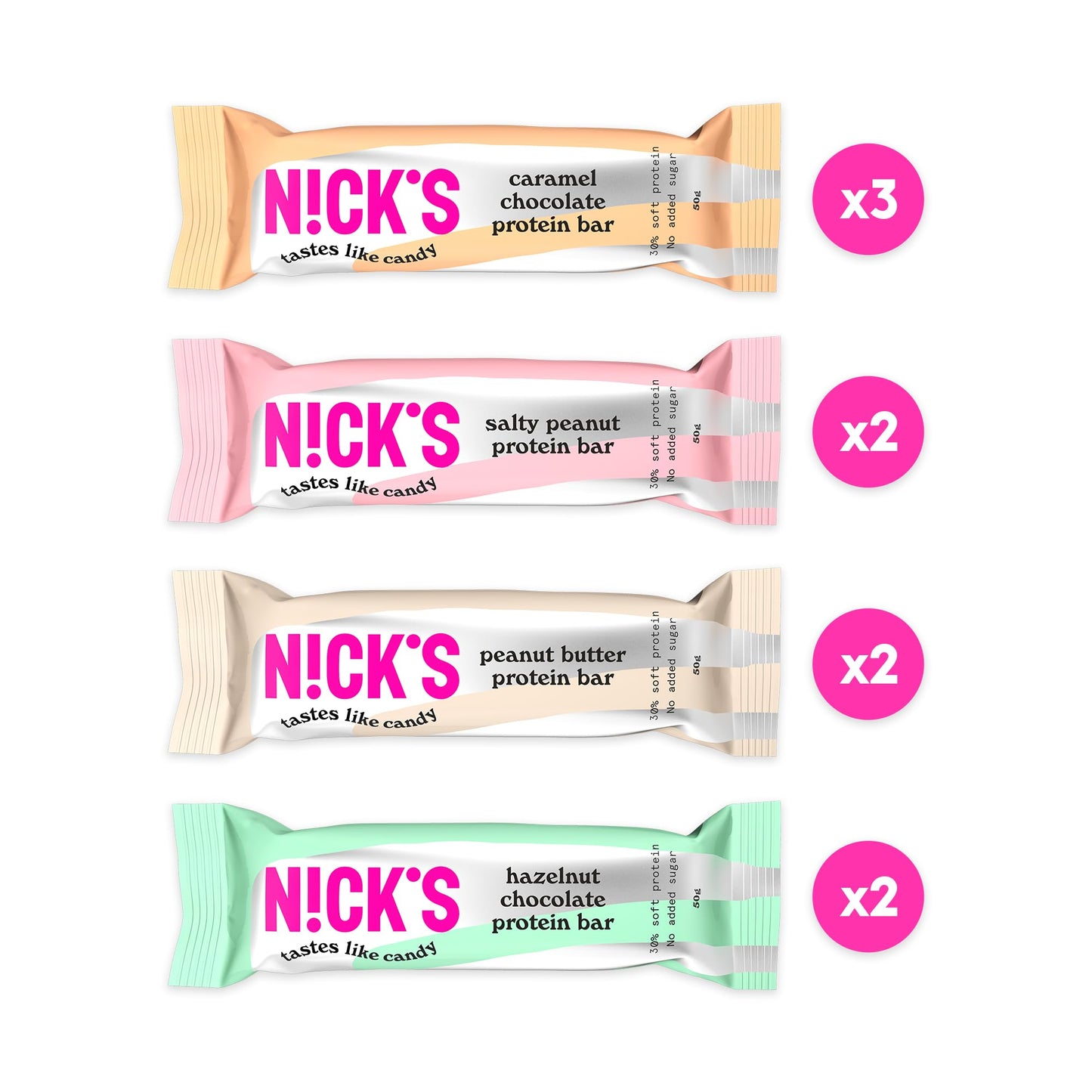 Nicks Protein Bar Mix, Keto Protein Bars Low Carb Snacks uden tilsat sukker, glutenfri | 15 g protein med kollagen (9 proteinstænger x 50g)