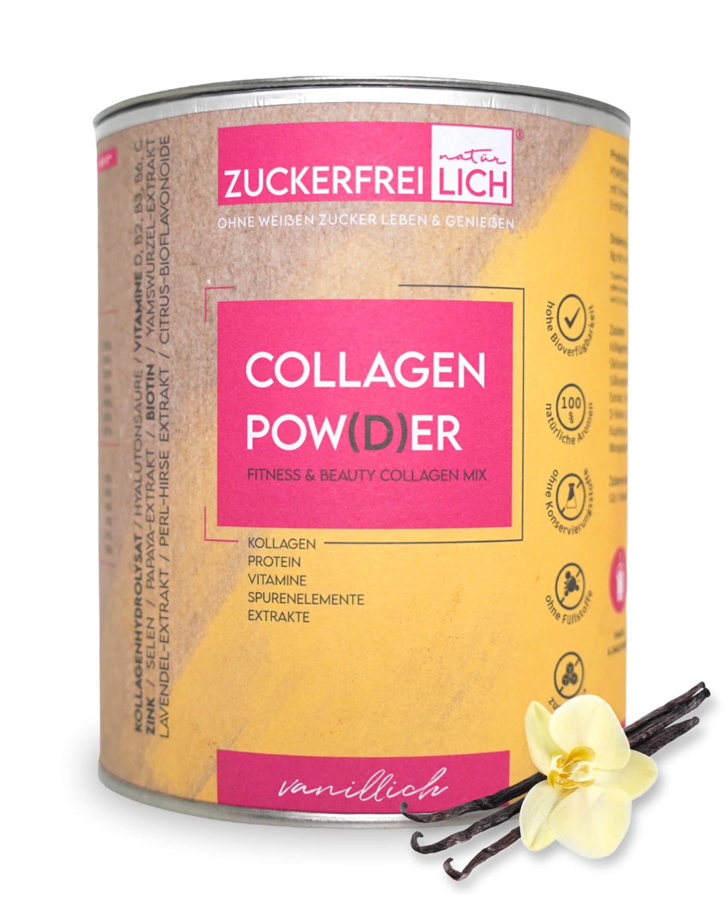 ZUCKERFREIlich Collagen Pulver kokos 240g ohne Zucker, Kollagen mit Vitaminen, zuckerfreies Protein und Spurenelementen, hochdosiert mit 7.000 mg Kollagenhydrolysat pro Portion