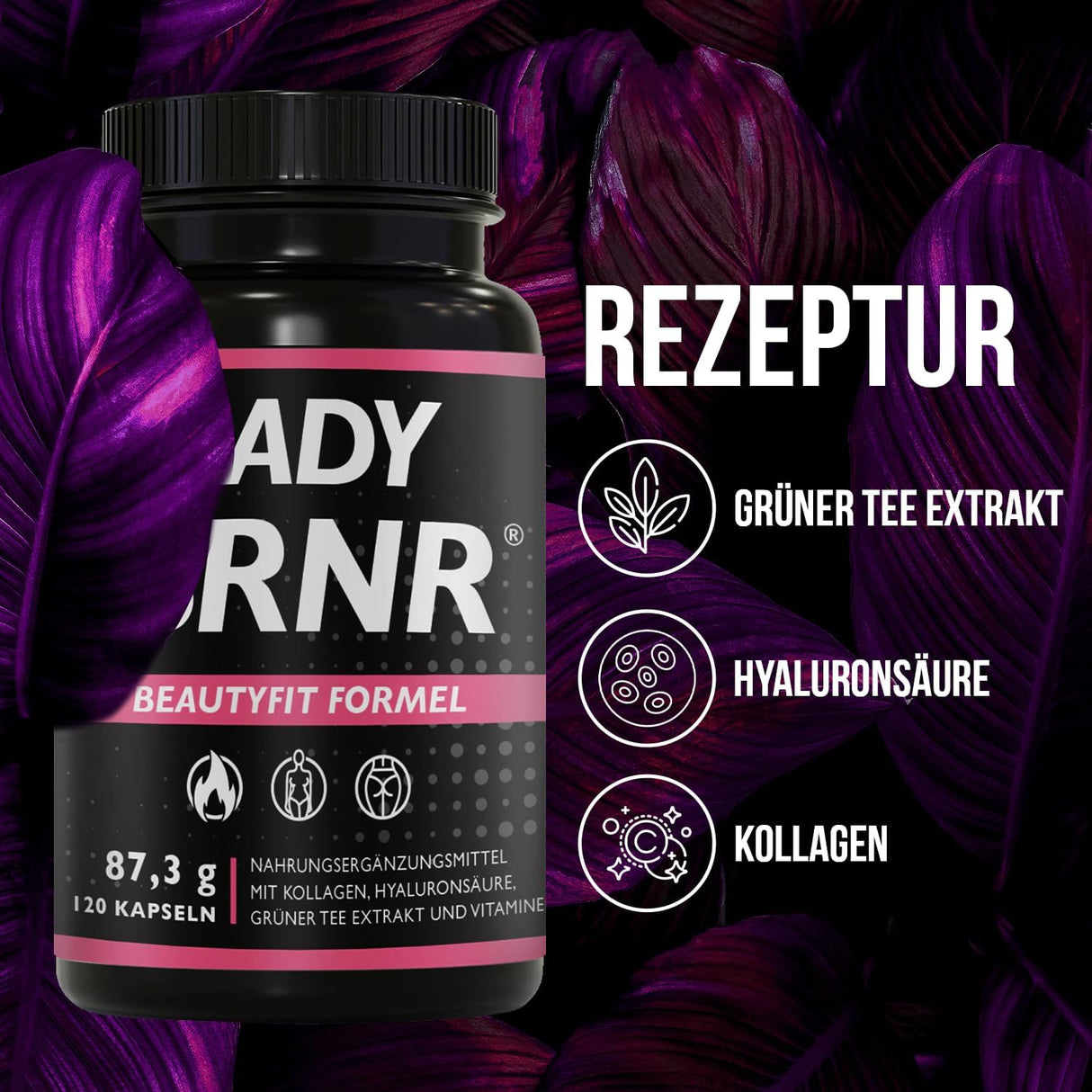 BRNR LADY BRNR - BeautyFit metabolism formula with vitamin B6, connective tissue with copper, collagen, high-dose hyaluronic acid, biotin, 120 capsules