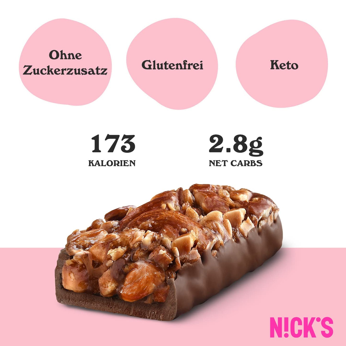 Nicks Keto Bar Mandel Crunch, vegane Schokoladenmandel -Nuss -Bar, 173 Kalorien, 2,8 Nettokohlenhydrate, kein Zucker zu Zucker, glutenfreie, niedrige Kohlenhydrate (12 x 40 g)