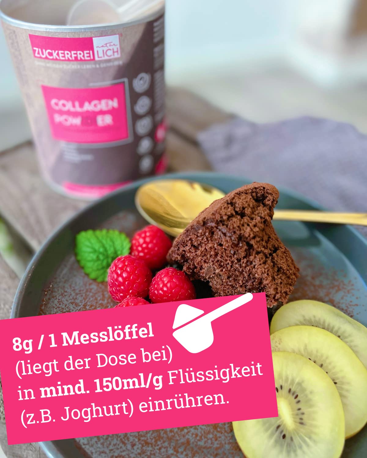 ZUCKERFREIlich Collagen Pulver kokos 240g ohne Zucker, Kollagen mit Vitaminen, zuckerfreies Protein und Spurenelementen, hochdosiert mit 7.000 mg Kollagenhydrolysat pro Portion