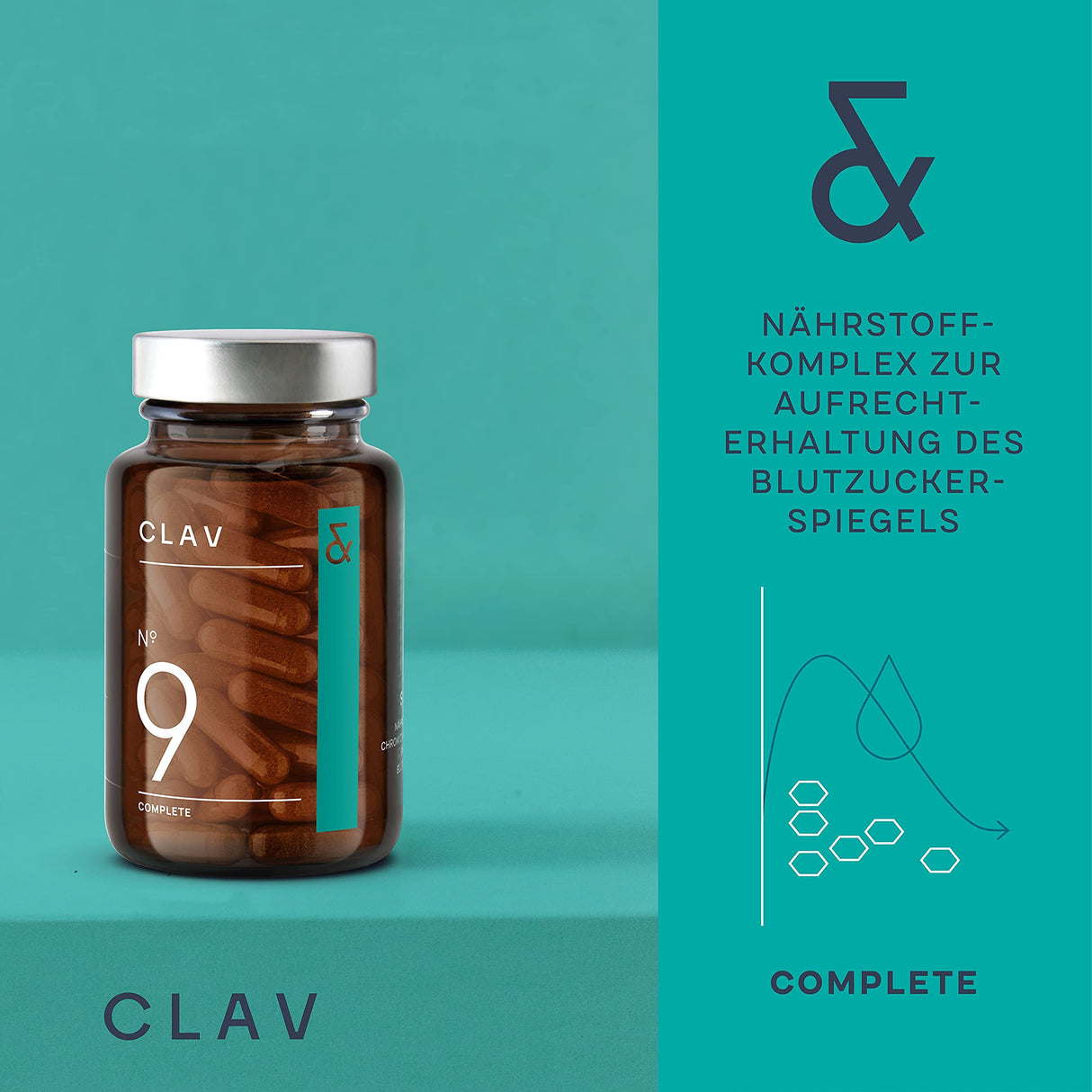 CLAV® N°9 SUGAR FIX - Kanelkapsler med 400mg kanelekstrakt, 40μg krom & 10mg zink pr. daglig dosis plus beta glucan, jambultræ og bitter melon - blodsukkerbalance - 60 kapsler - vegansk