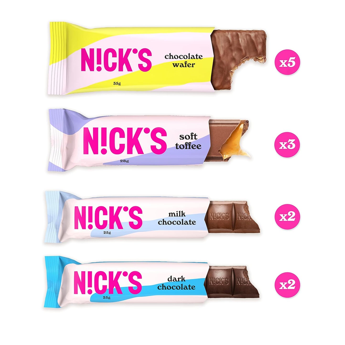 Nicks Chocolate Keto Bars Chocolate Mix med sjokoladebarer uten tilsatt sukker, glutenfri, lavkarbo søtsaker (12 snackbarer)