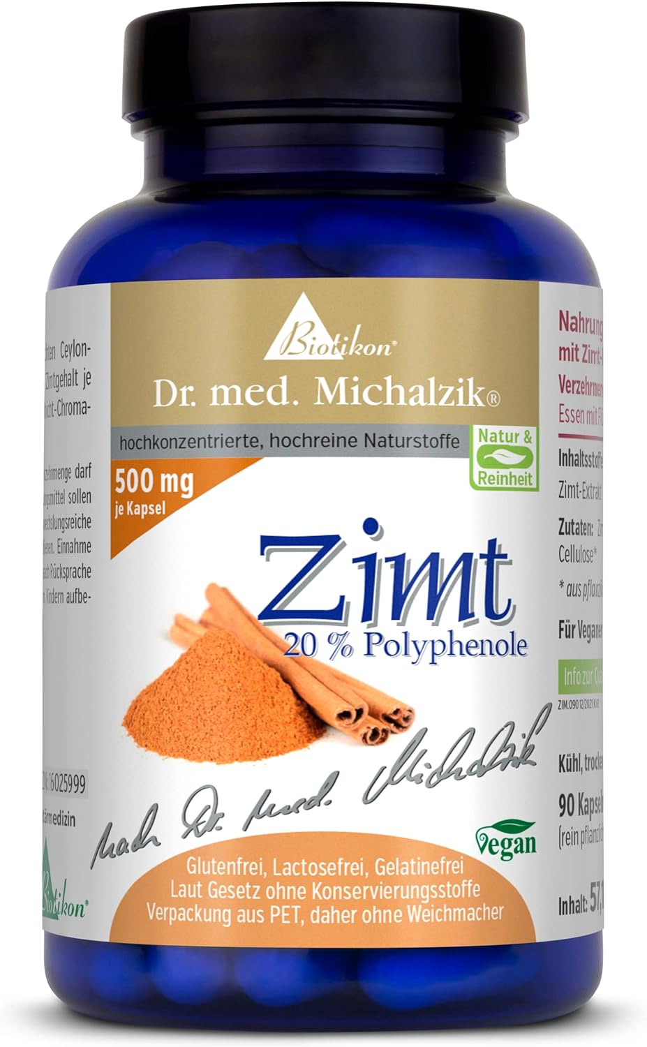 Ceylon Cinnamon Dr. Med. Michalzik - Pro -Kapsel [500 mg] Zimt + [20%] Polyphenole - schönster Extrakt aus dem echten Ceylon -Zimtbaum - ohne Additive - von Biotikon®